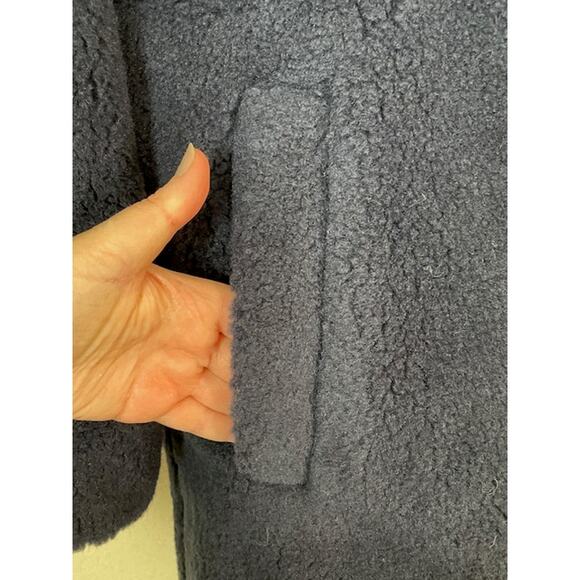 Madewell soft & plush Sherpa Teddy Coat Navy Dark Nightfall Blue pockets & snaps - Picture 10 of 17